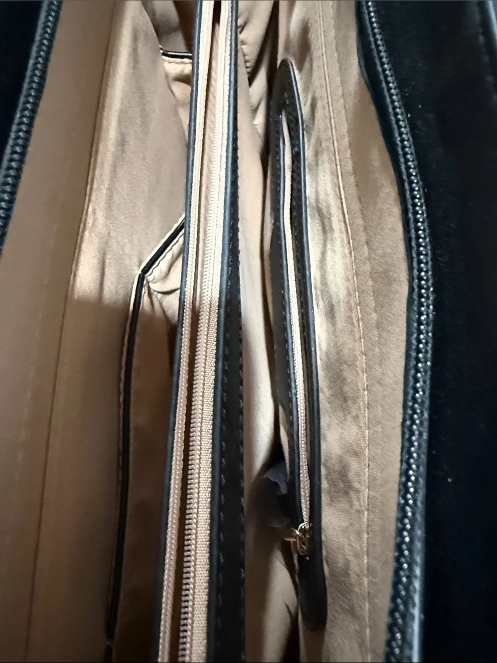 Brown Monogram Tote Handbag with Black Handles